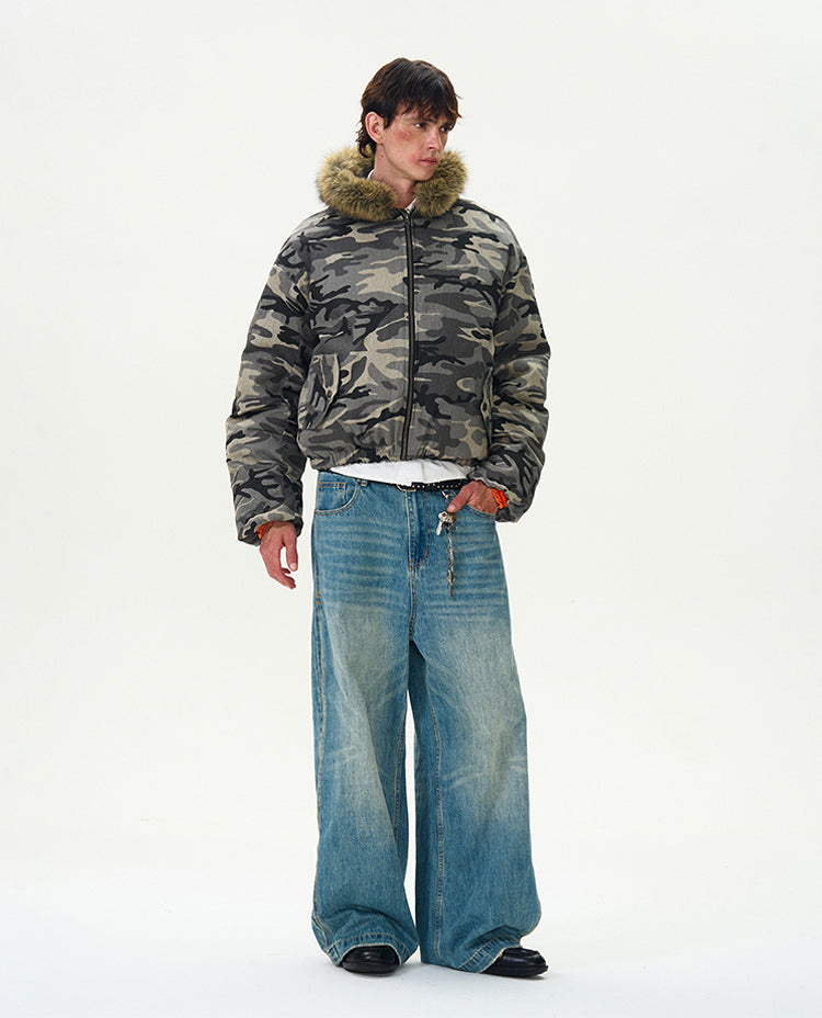 Retro Camouflage Bomber Workwear Cotton Jacket