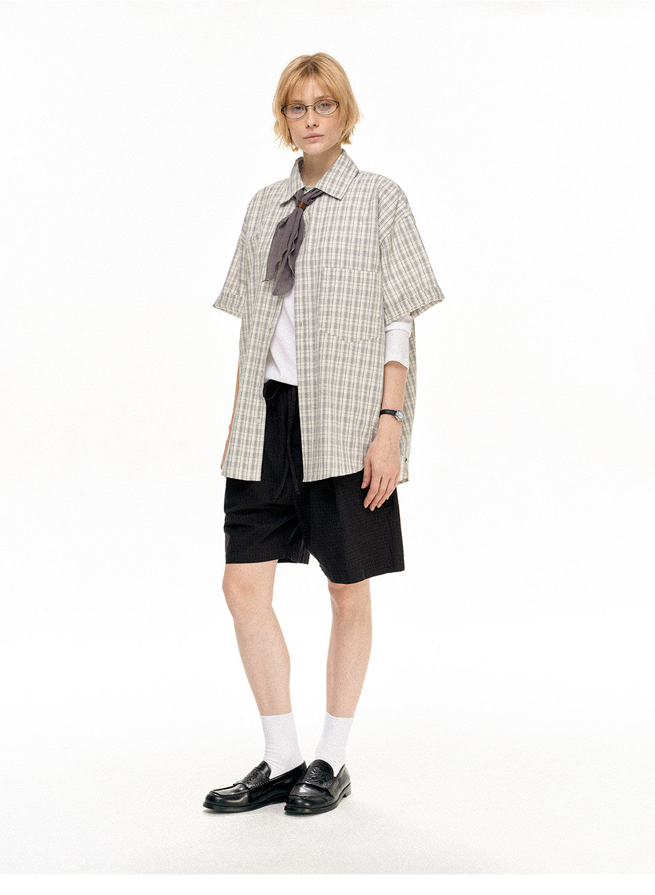 Double-fold Checkered Pleated Shorts