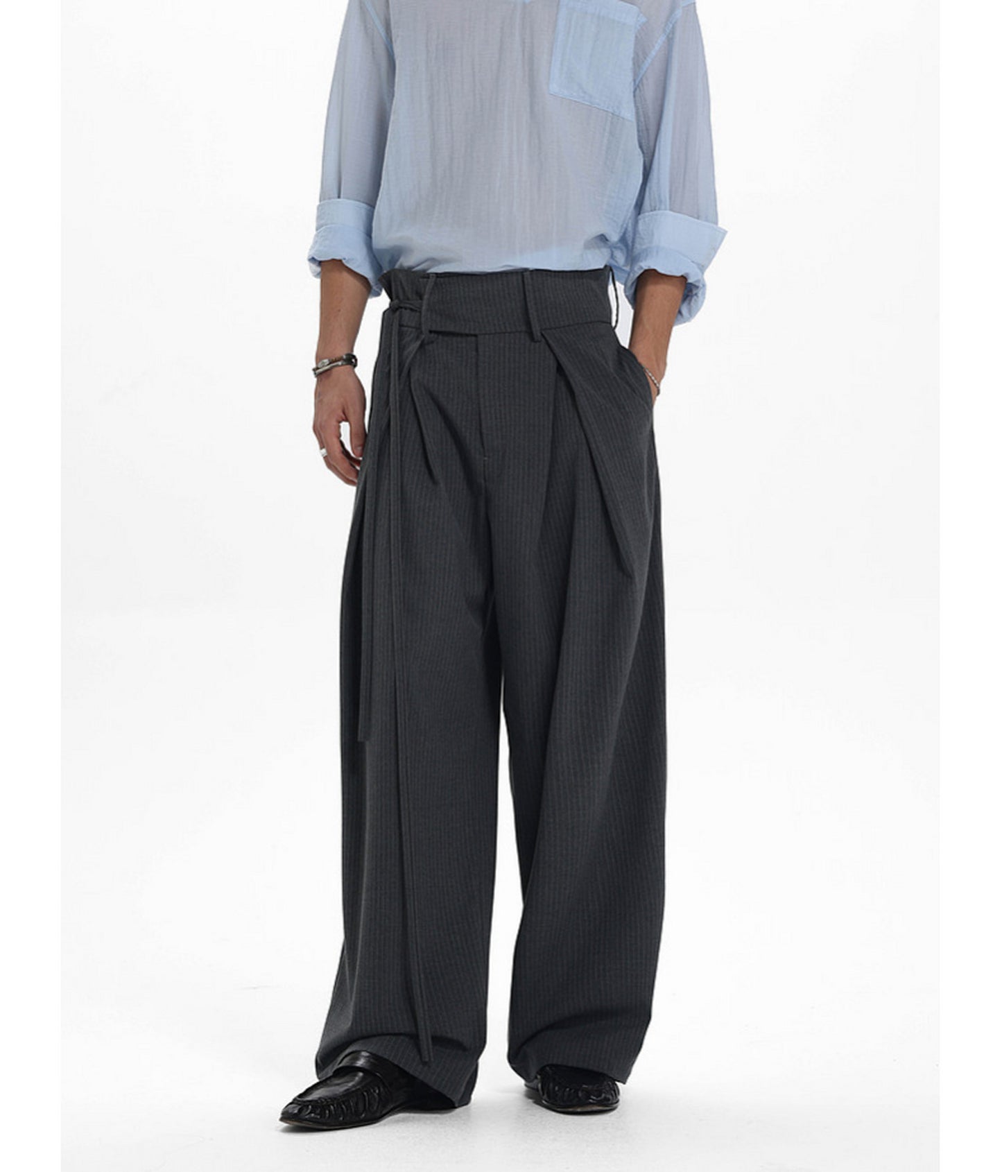 High-Waisted Double-Pleated Casual Pants
