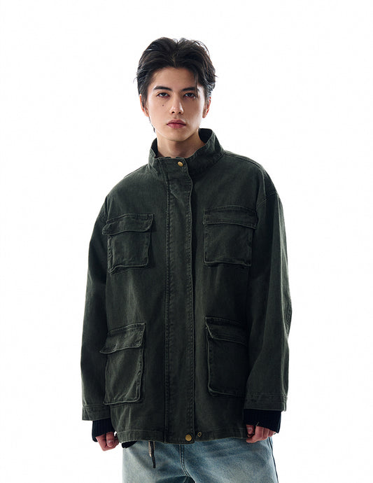 Washed Multi-pocket Workwear Jacket