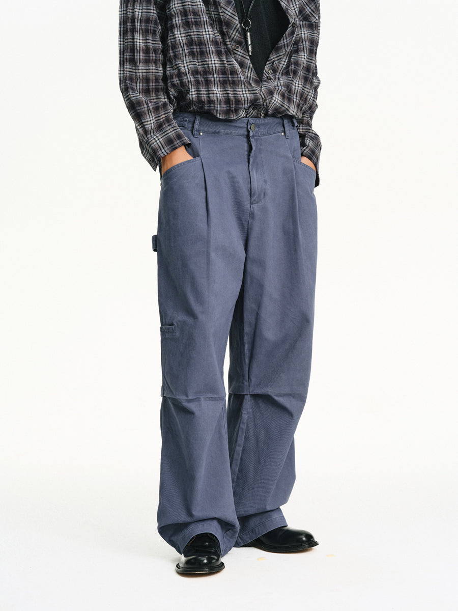 3D Pleated Wide-Leg Pants