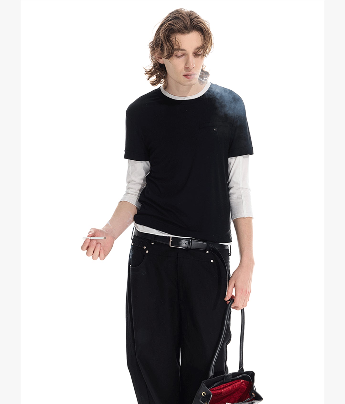 Color matching faux two-piece T-shirt