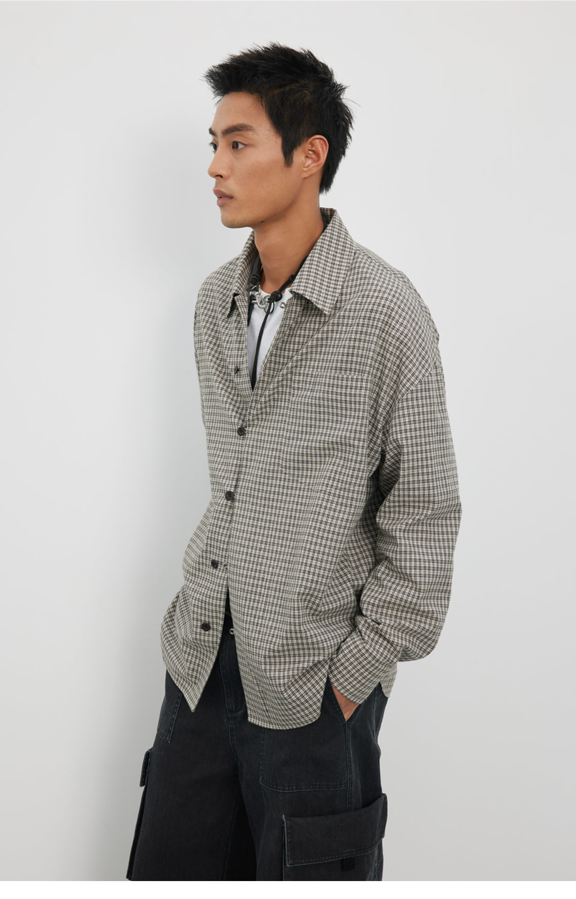Straight Button Retro Fine Check Shirt