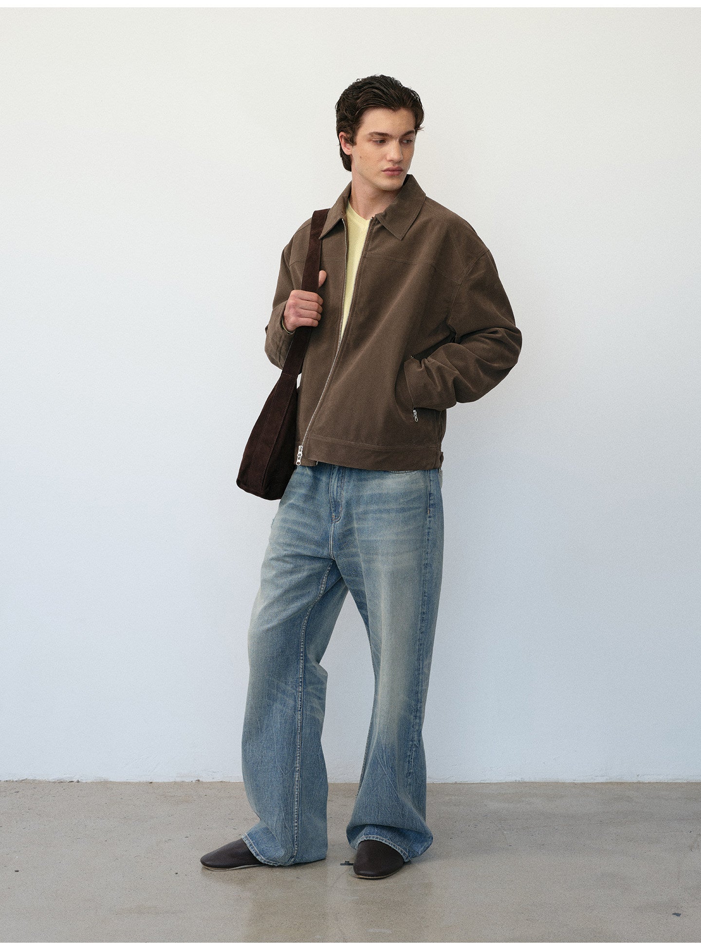 Short Box Jacket with Lapels in Faux Suede