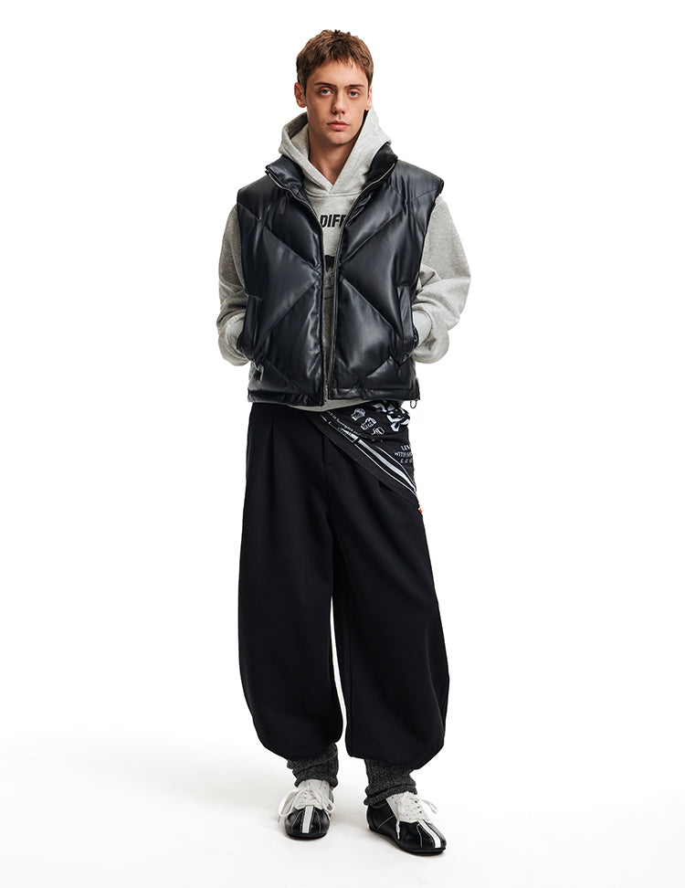 Stand Collar PU Leather Vest