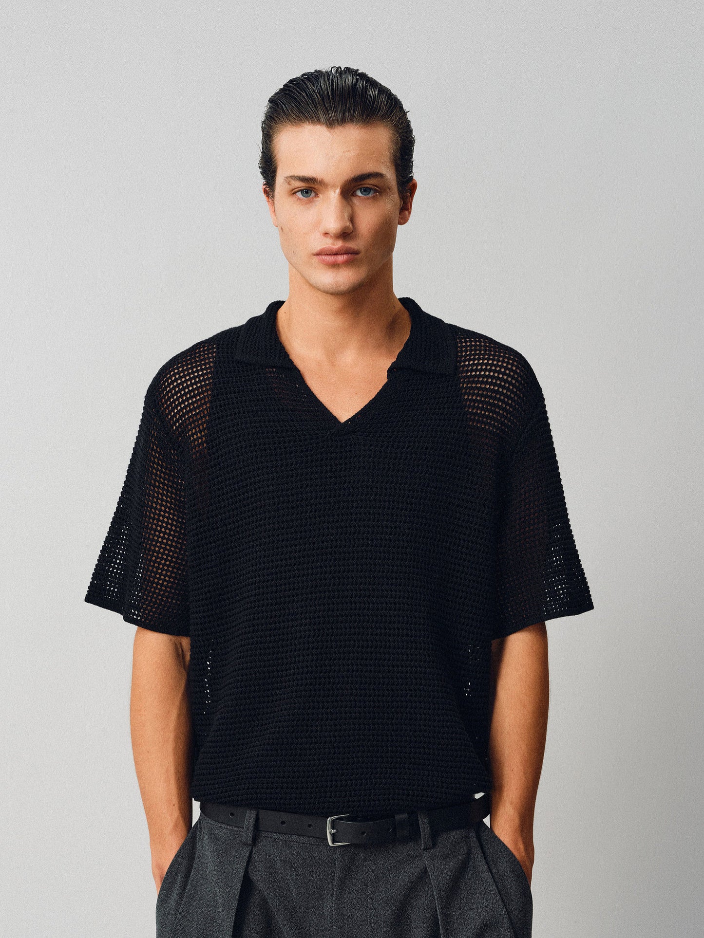Hollow-knit Polo Shirt