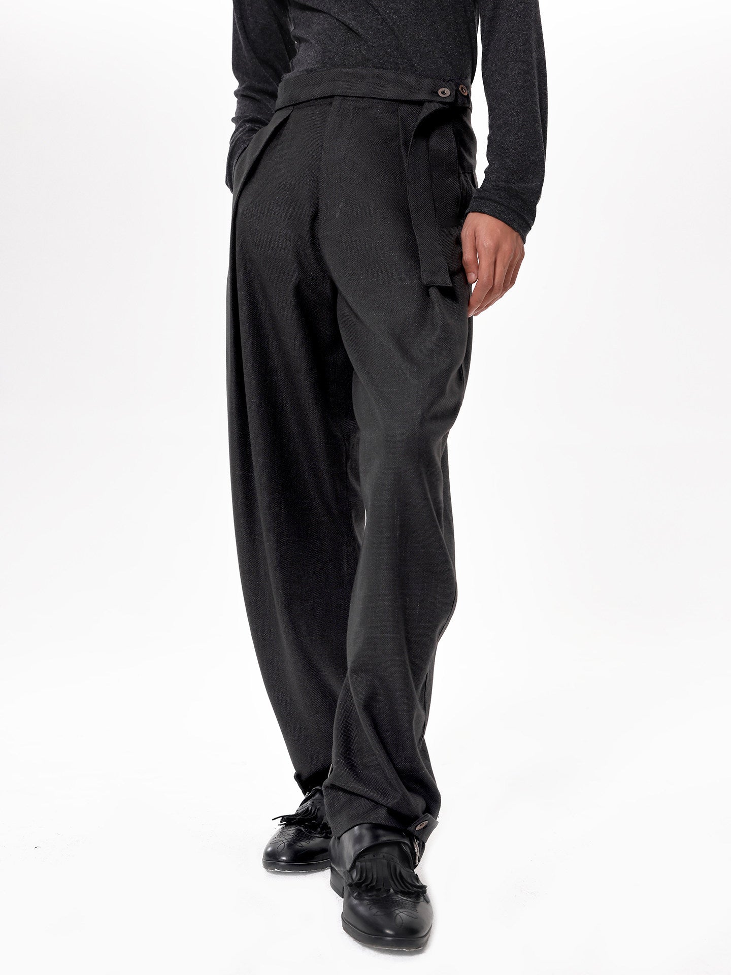 Linen-textured Casual Pants