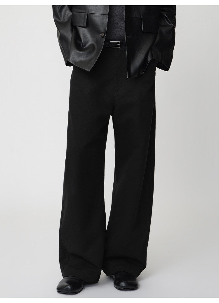 Curved Straight-Leg Casual Pants