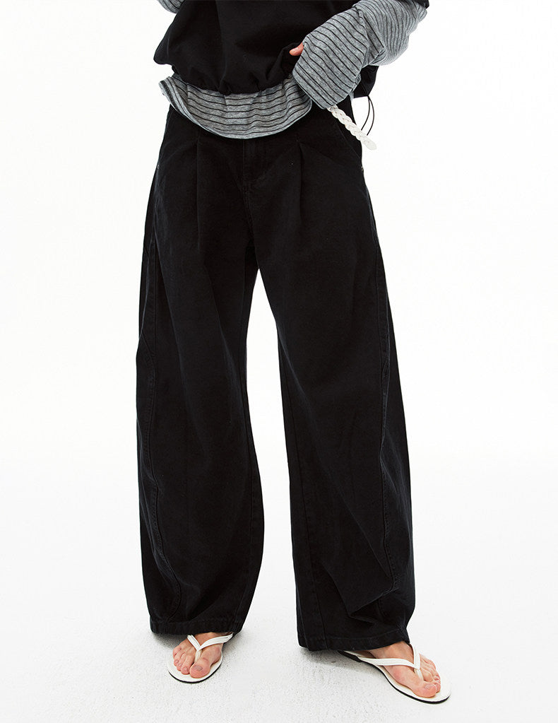 Deconstructed Pleated Design Scimitar Jeans