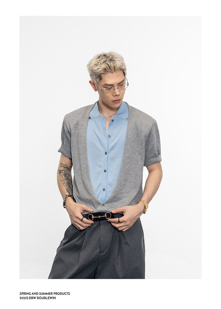 Contrast Fake Two-Piece Knit Shirt