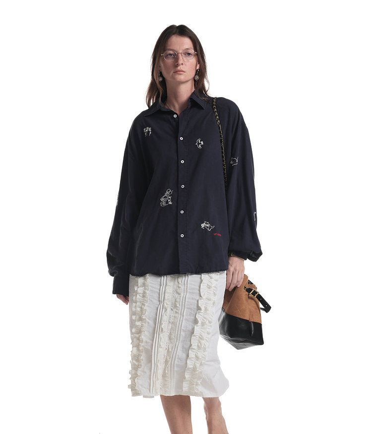 Country-Style Embroidered Casual Shirt