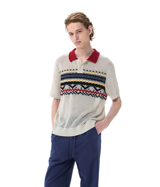 College-Style Polo-Collar Sweater