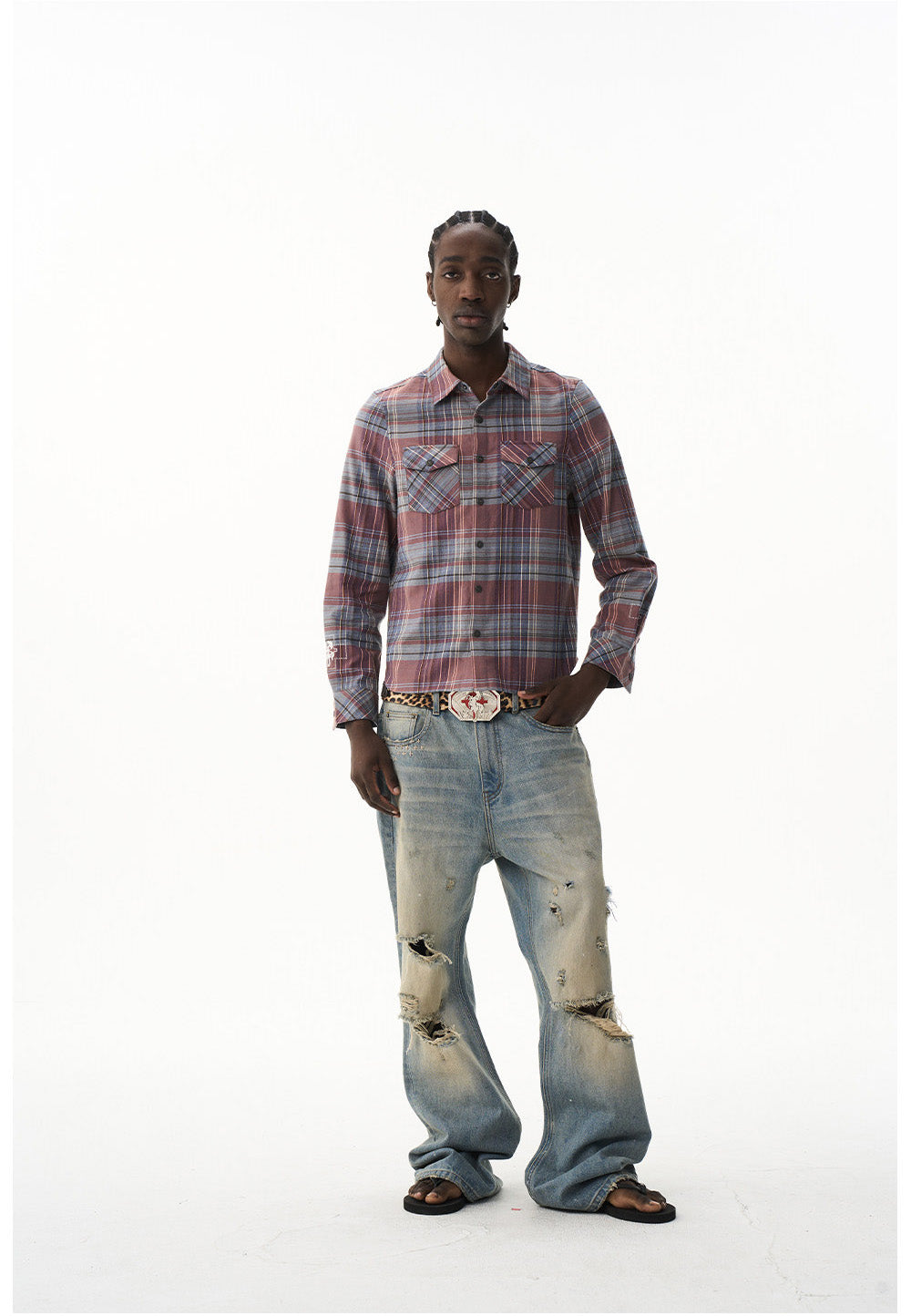 Short Check Embroidered Shirt