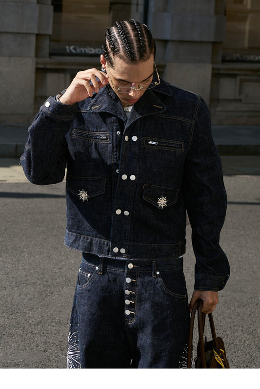 Double-breasted denim jacket