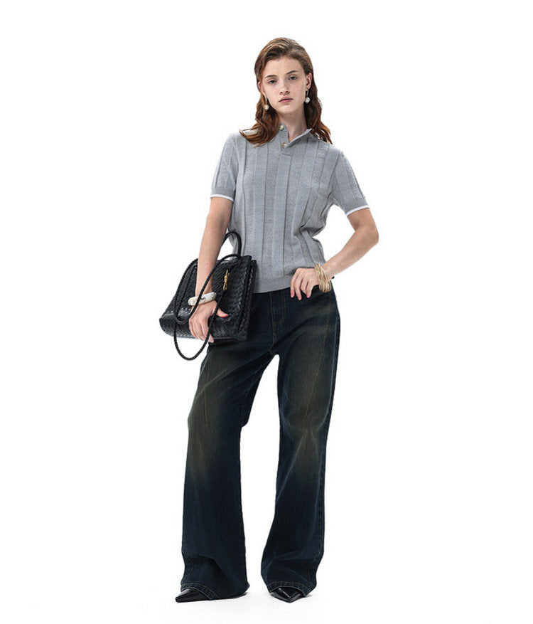 Henley-Neck Knit Shirt