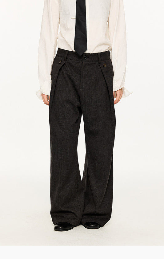 Striped pleated relaxed-fit wool pants