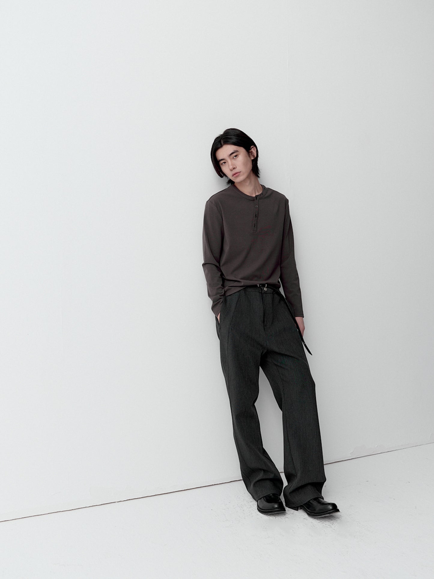Distressed Henry-Neck T-Shirt