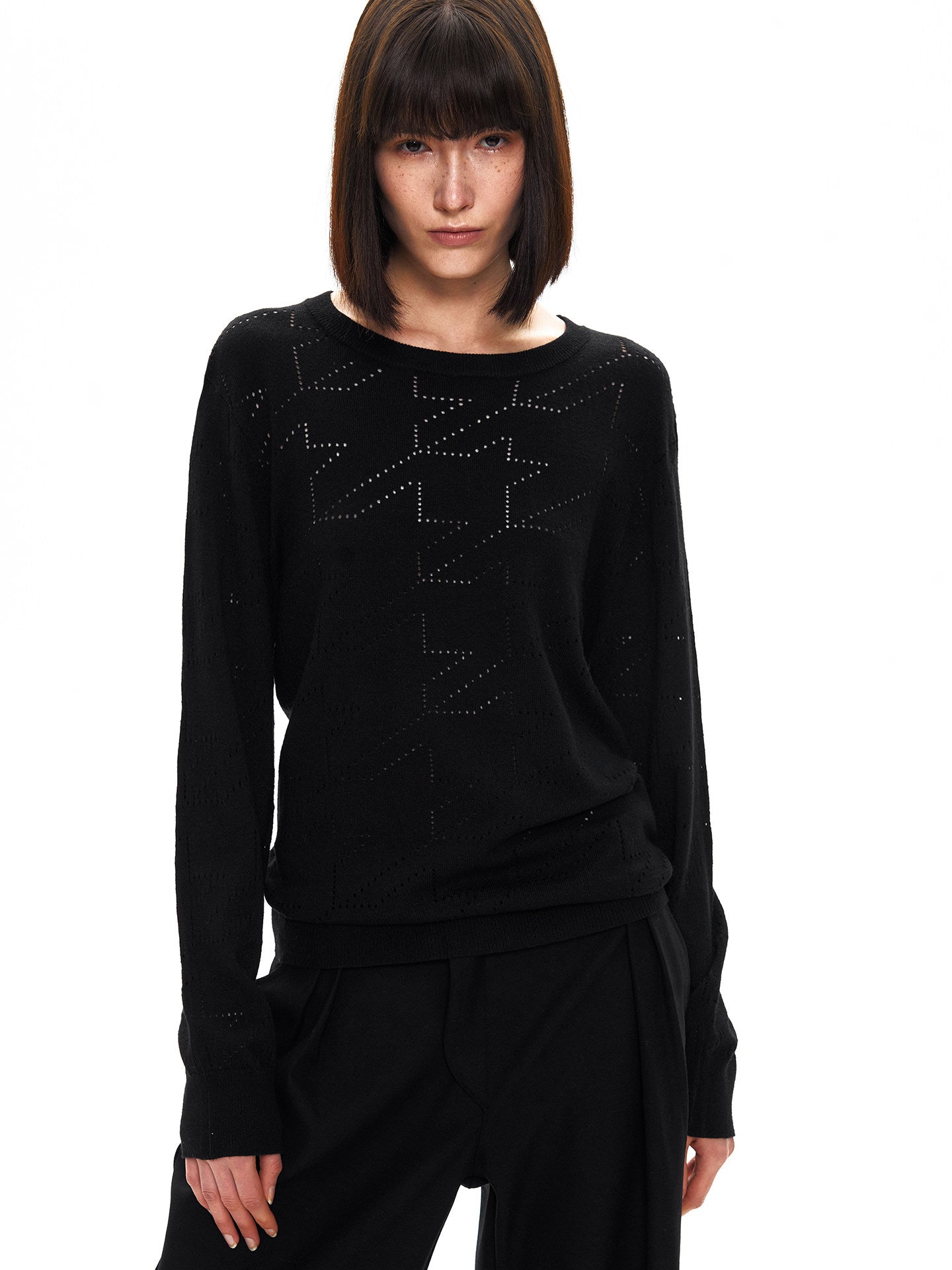 Hollow-Out Houndstooth Sweater