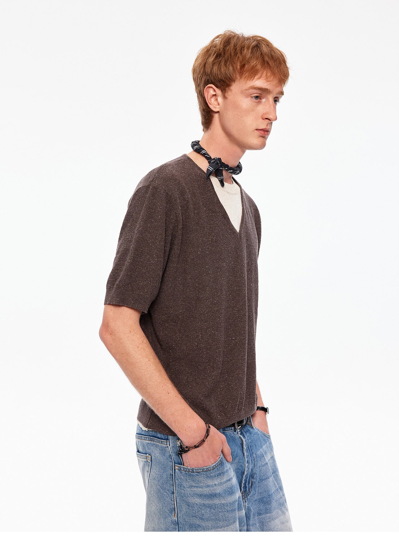 투피스 V넥 니트