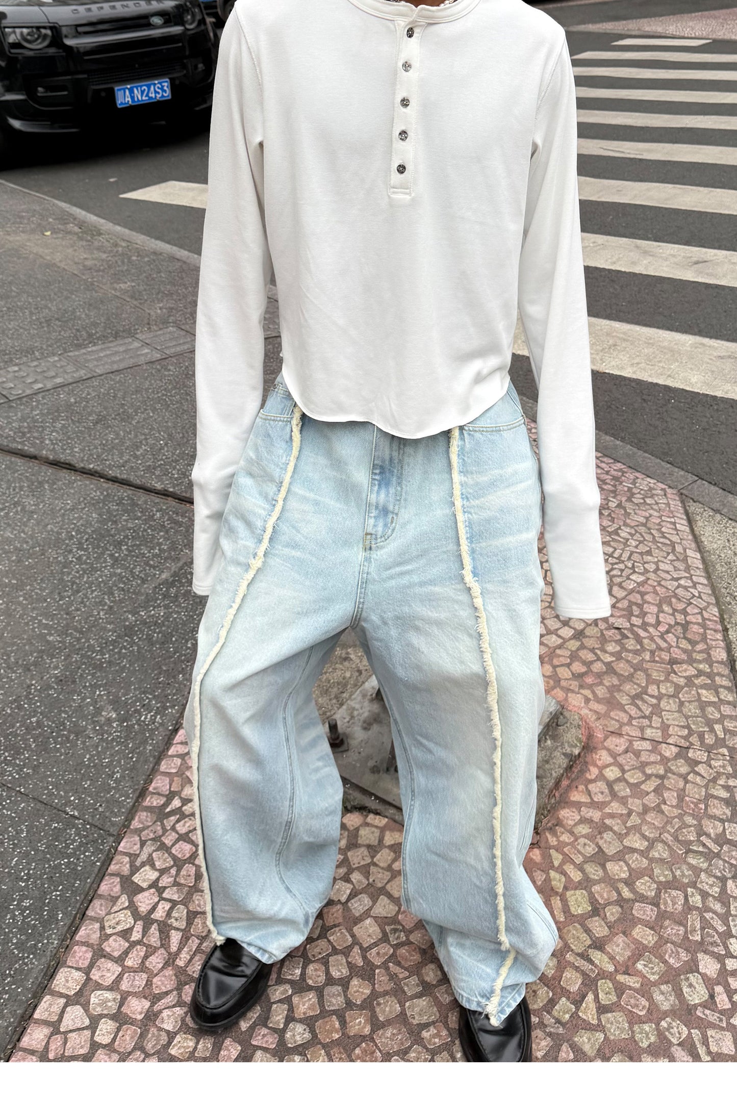 Wash-treated Patchwork Denim Pants