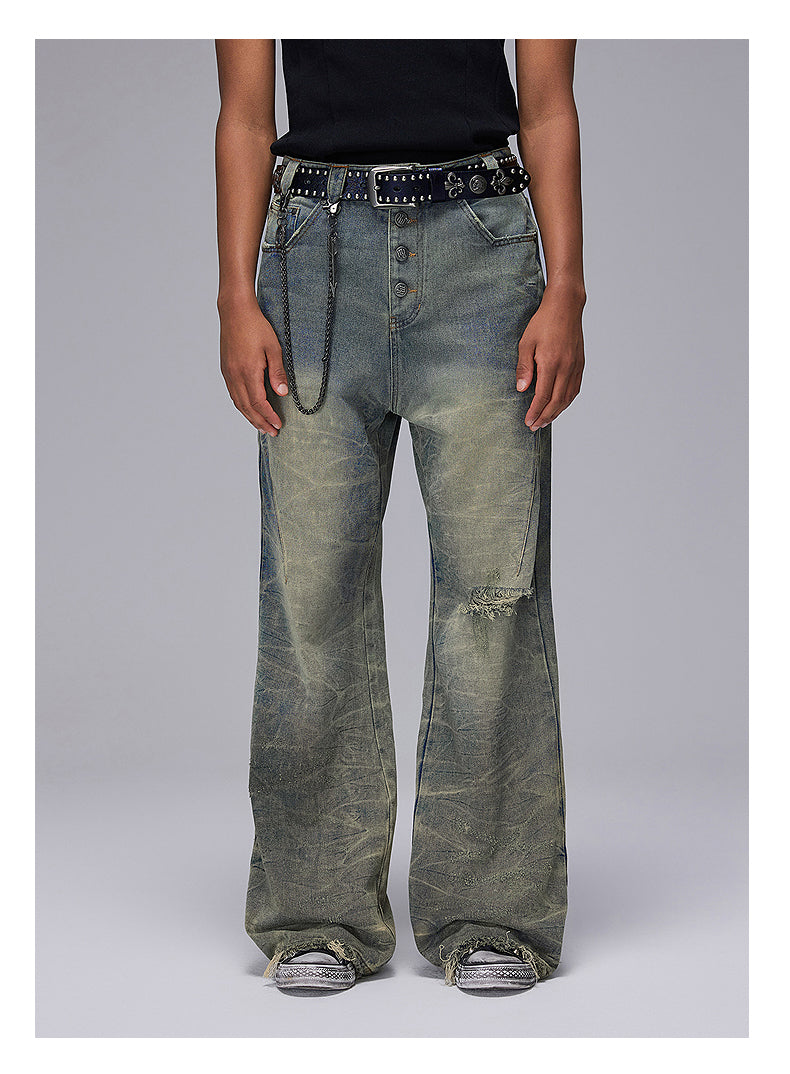 Damaged Micro Flared Slim Fit Denim Pants