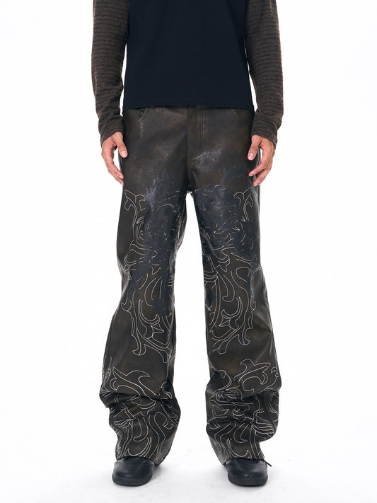 Hand-embroidered leather pants