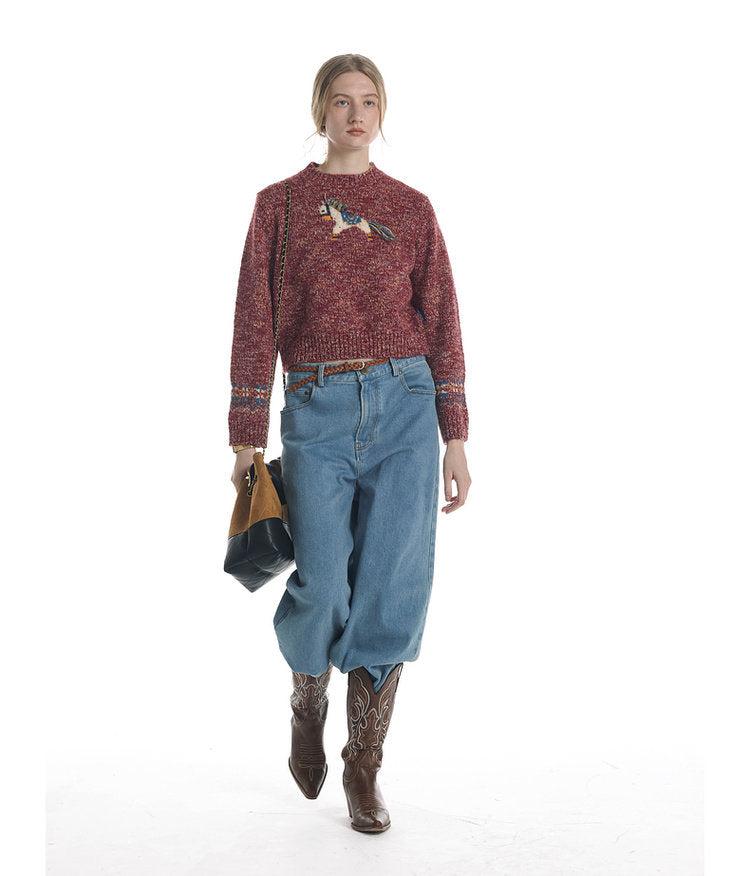 Unisex Tassel Jacquard Pony Sweater