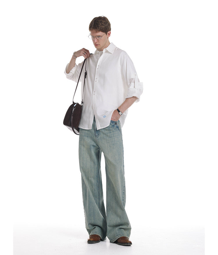 Whisker-Washed Denim Pants