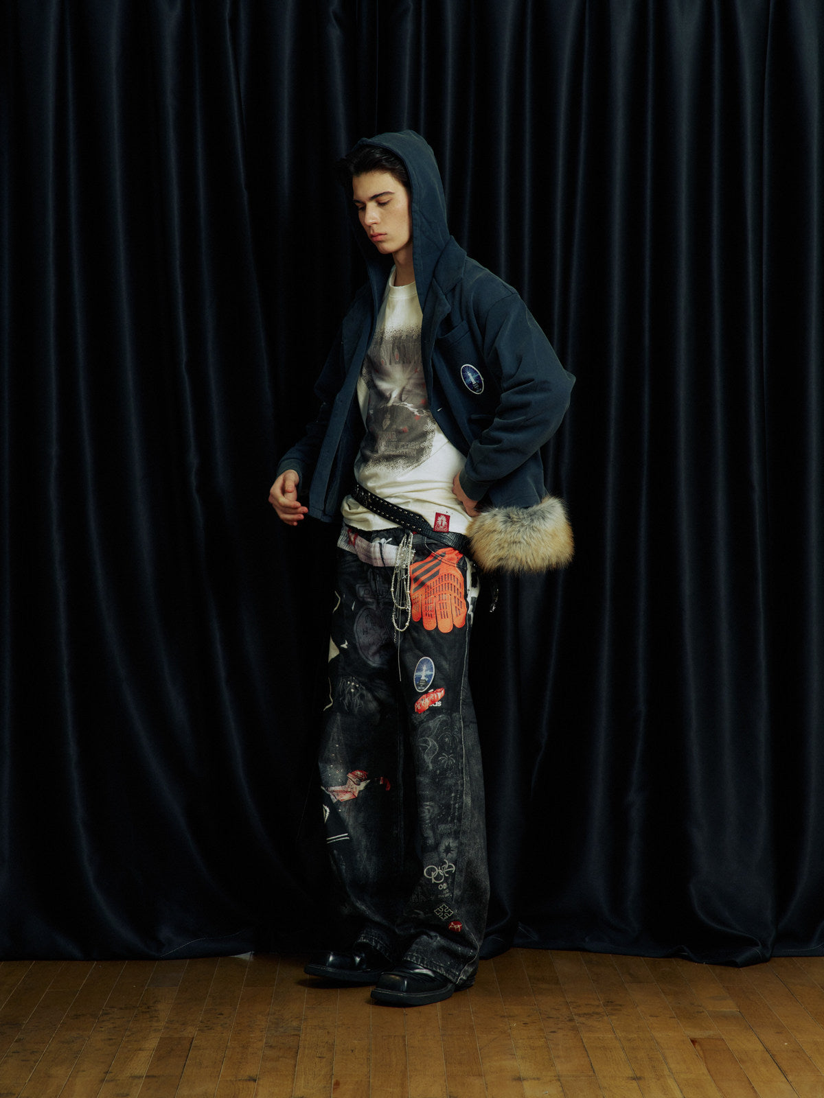 Digital-Print Denim Pants