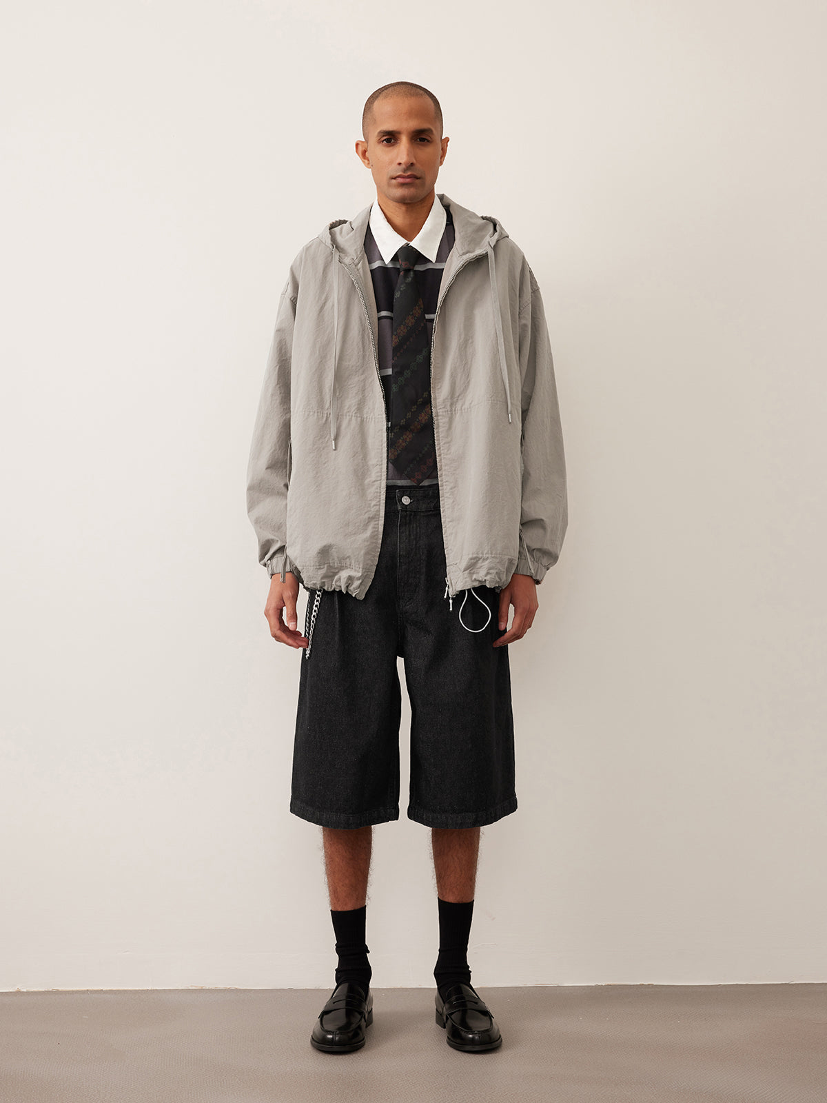 Hooded cotton zip-up jacket