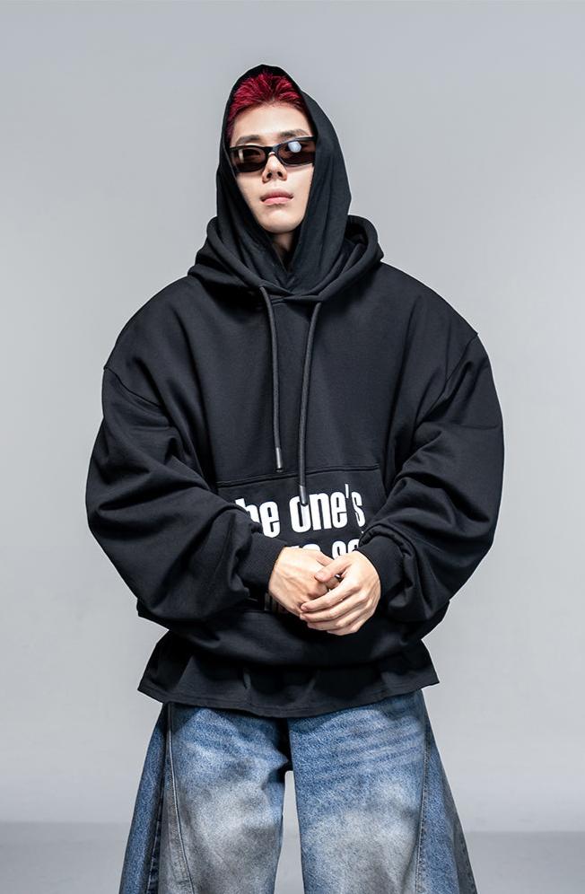 Faux two-piece double hooded sweatshirt