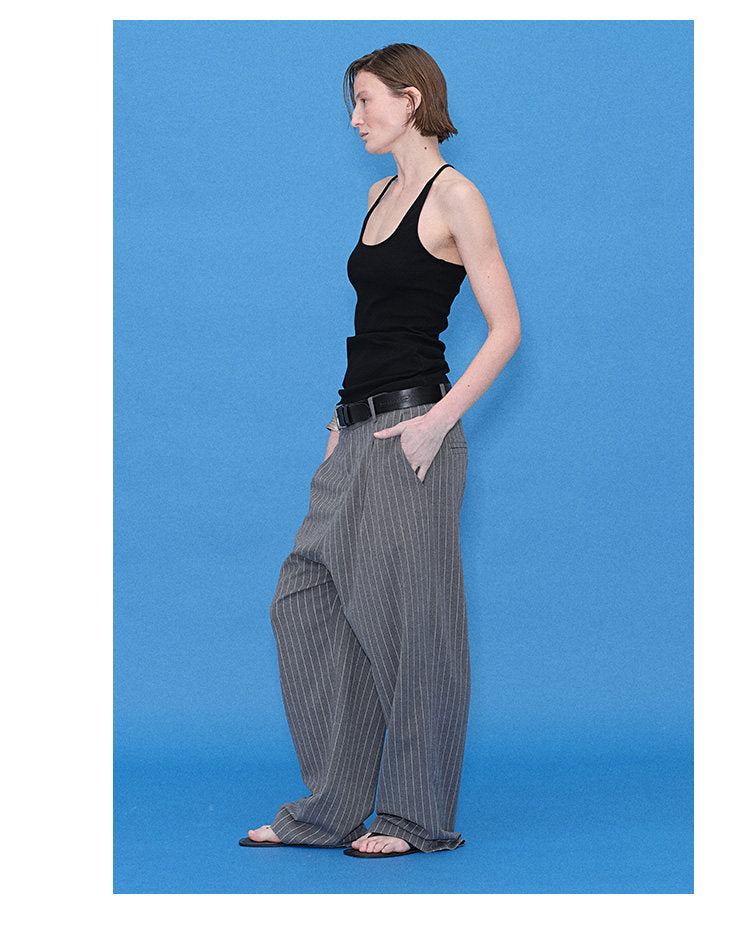 Striped Pleated Casual Pants