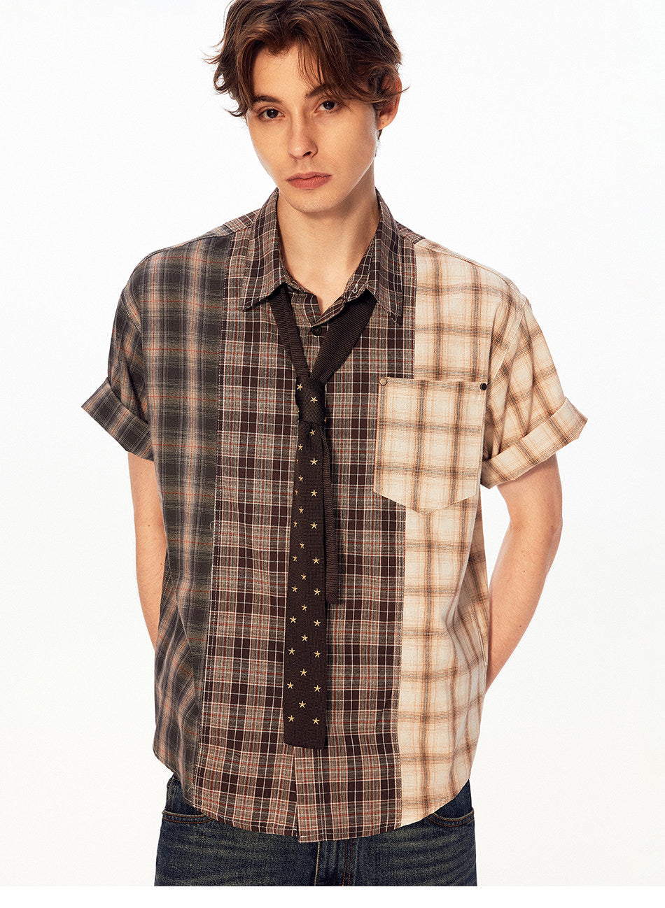 Retro Color-Block Checkered Shirt