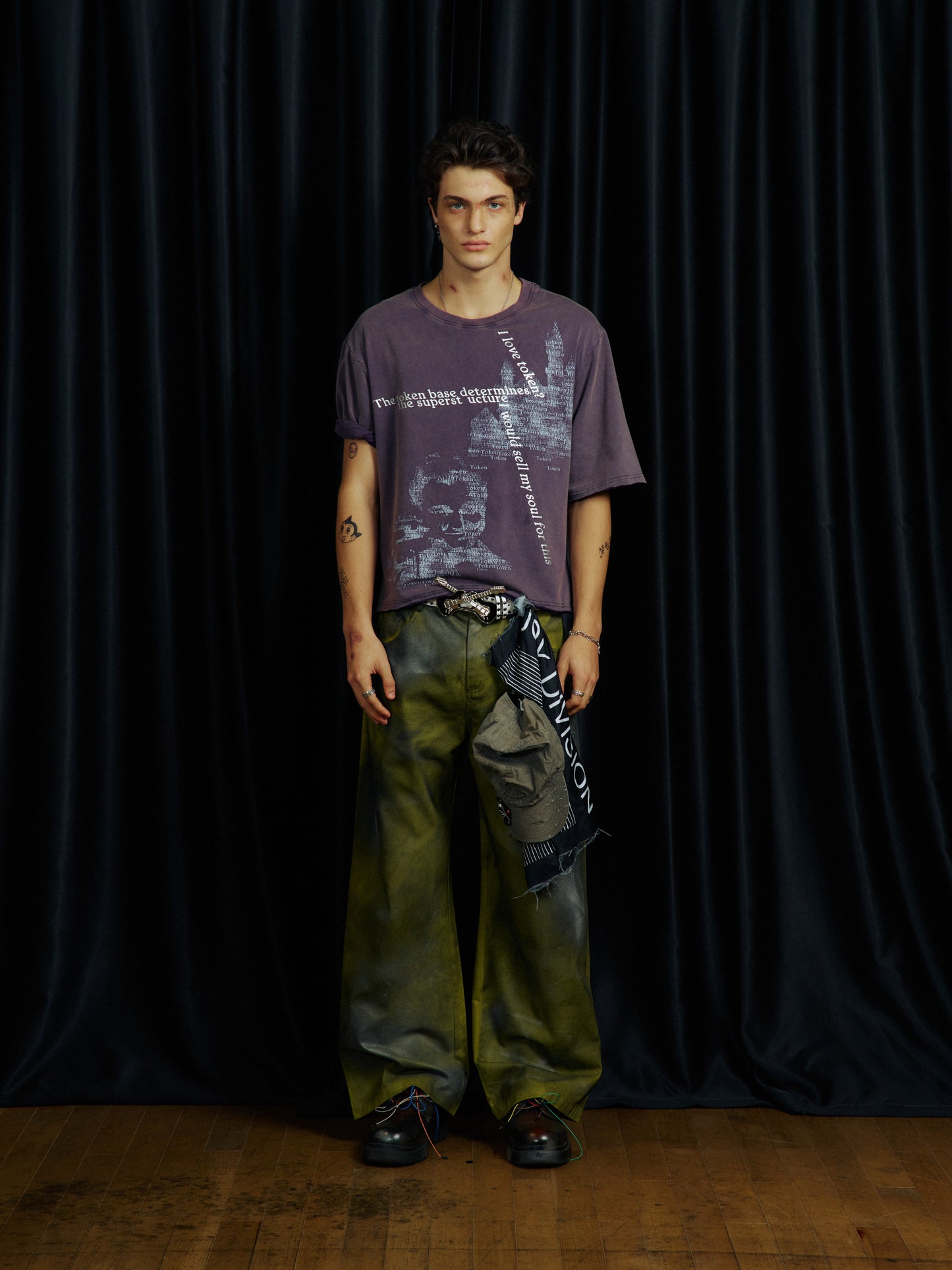 Silver Embossed Print  Distressed T-Shirt