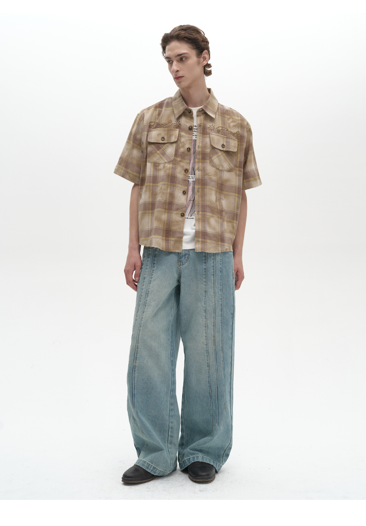 Stone-washed denim pants