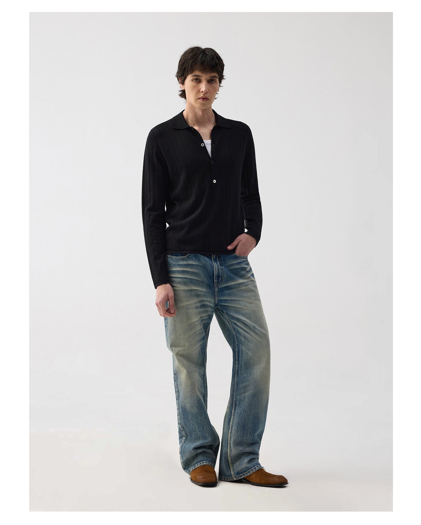 Simple Rib-Knit Shirt