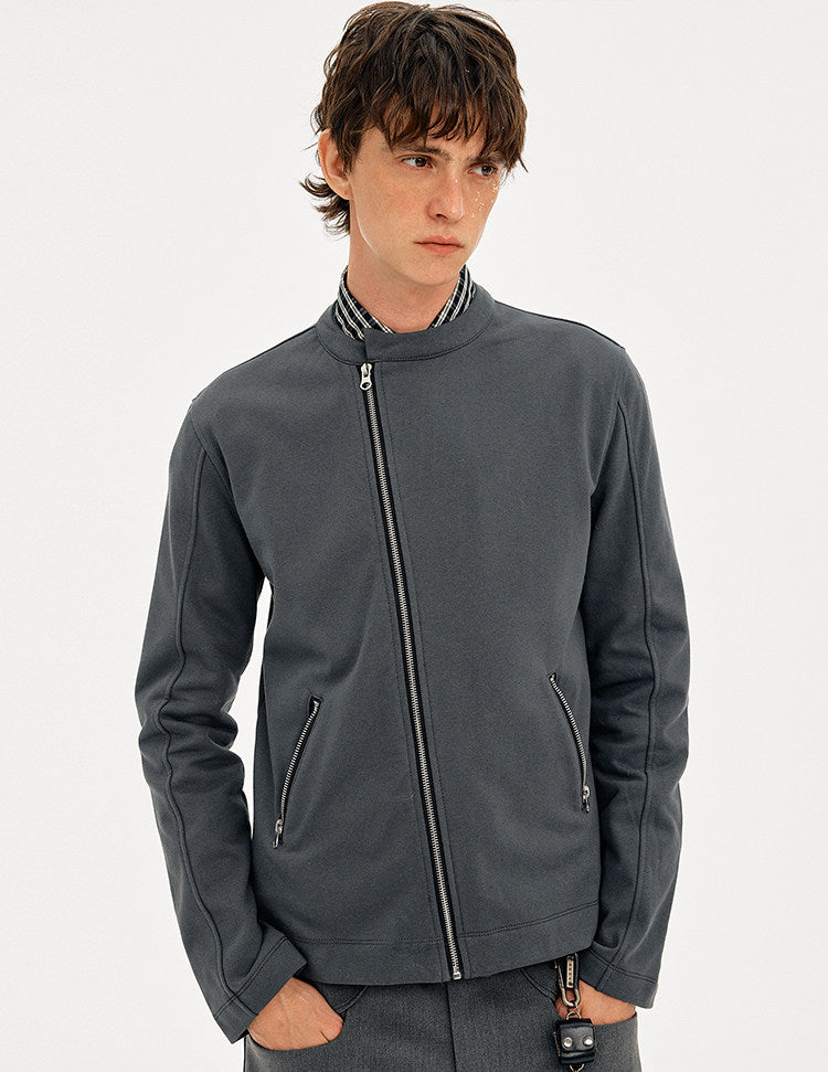 Sweatshirt with Diagonal Zipper Design