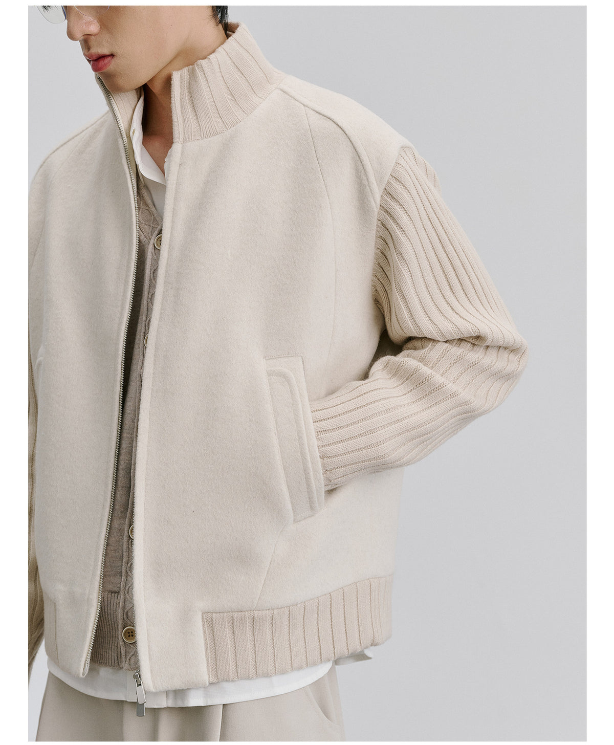 Wool-Blend Patchwork Jacket with Sleeves