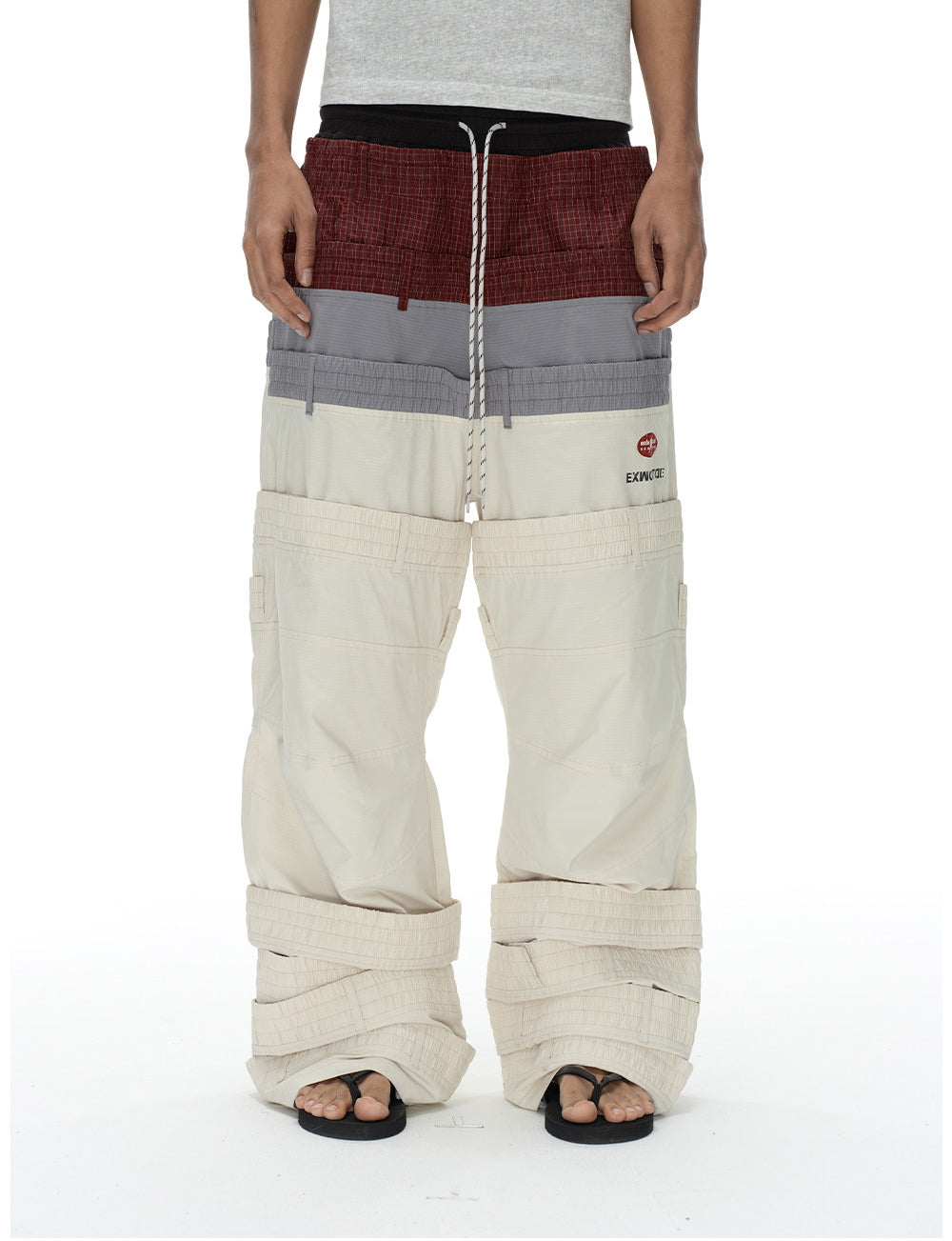 Retro-Style Multi-Waistband Color-Block Cargo Pants