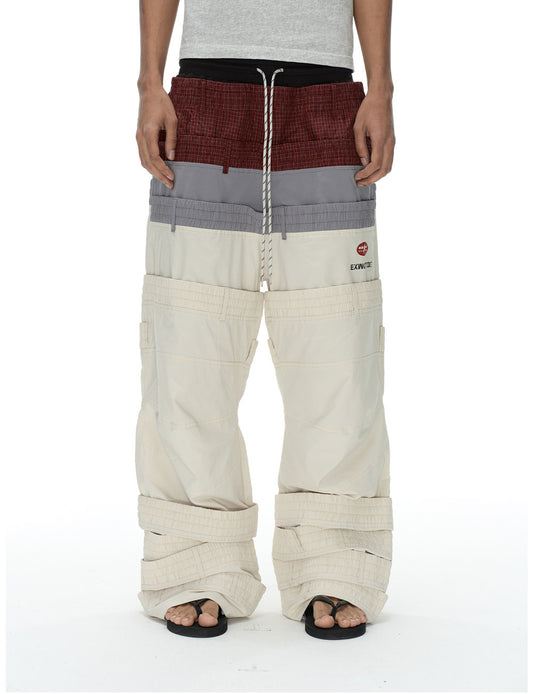 Retro-Style Multi-Waistband Color-Block Cargo Pants