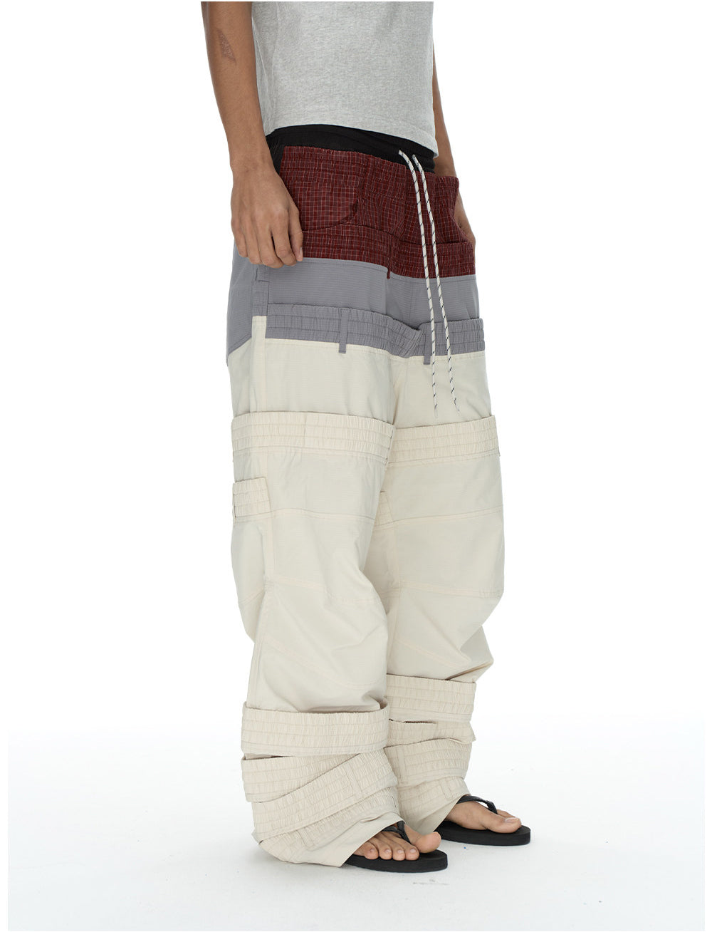 Retro-Style Multi-Waistband Color-Block Cargo Pants