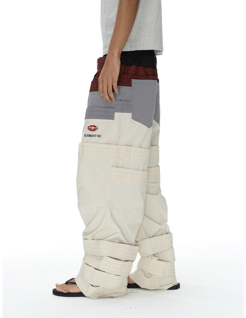 Retro-Style Multi-Waistband Color-Block Cargo Pants