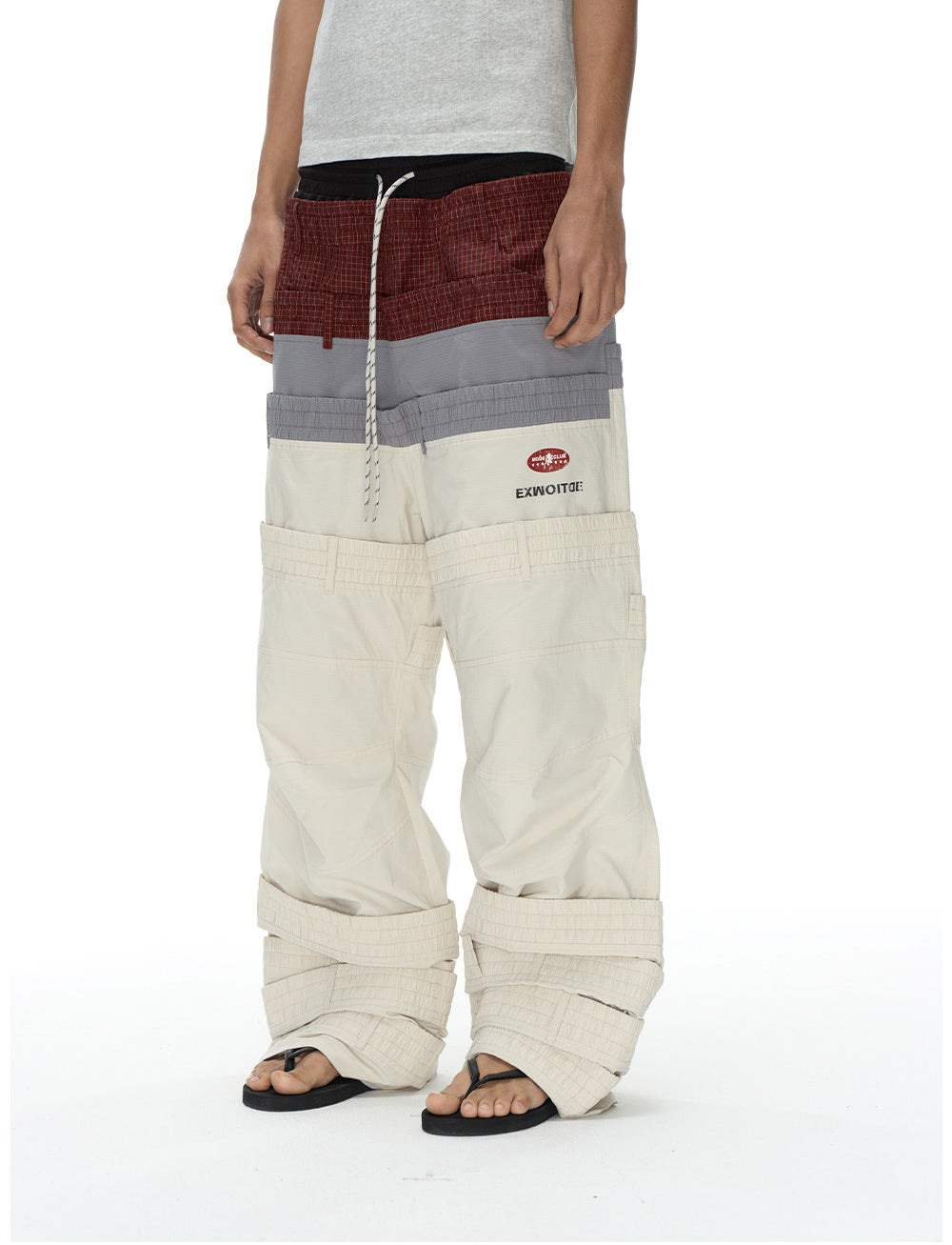 Retro-Style Multi-Waistband Color-Block Cargo Pants