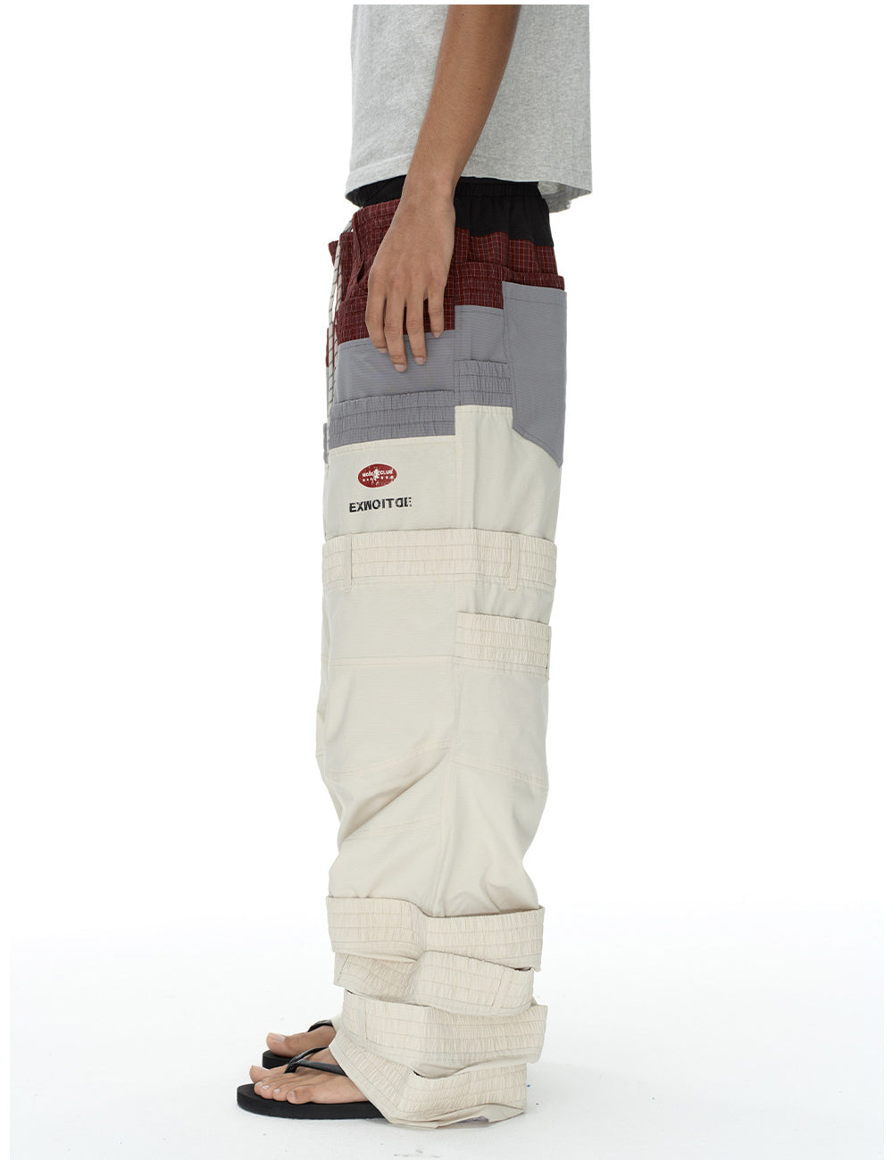 Retro-Style Multi-Waistband Color-Block Cargo Pants
