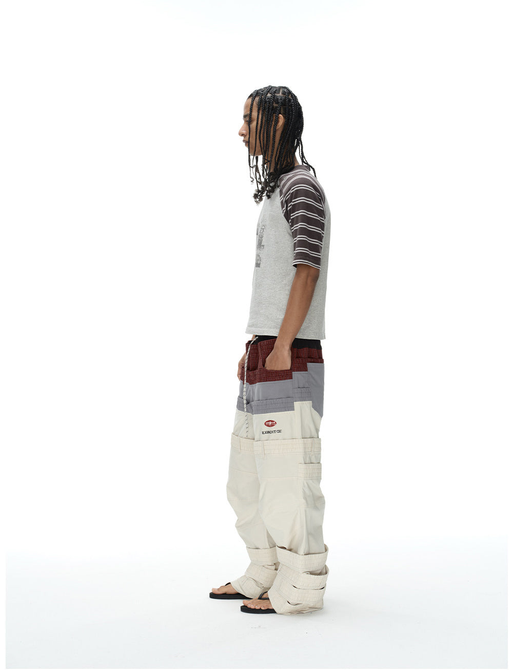 Retro-Style Multi-Waistband Color-Block Cargo Pants
