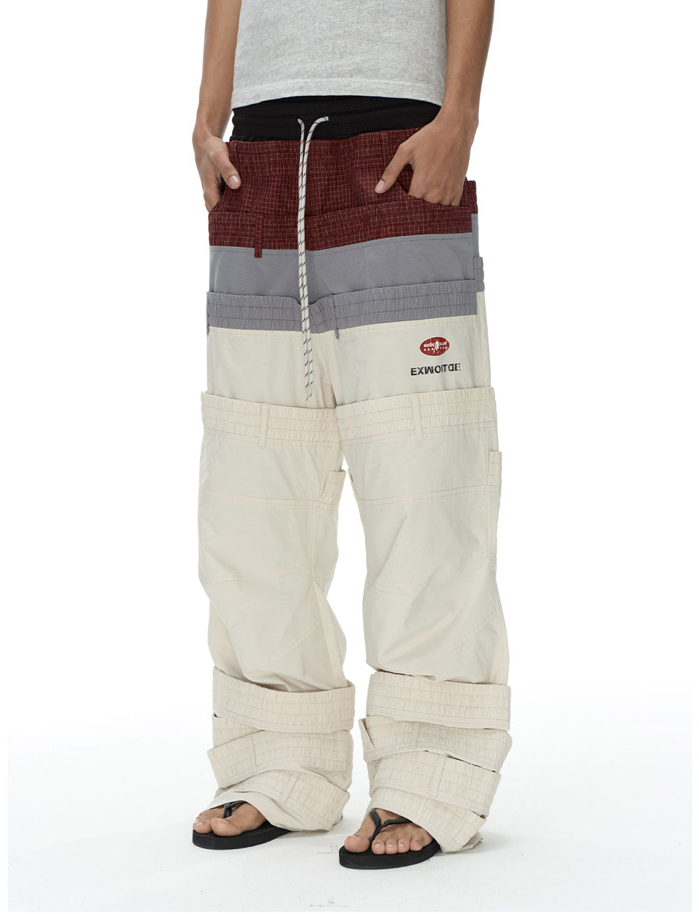 Retro-Style Multi-Waistband Color-Block Cargo Pants