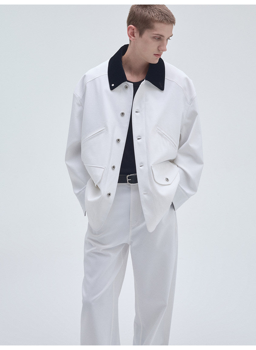 Corduroy Jacket with Collar and Multiple Pockets