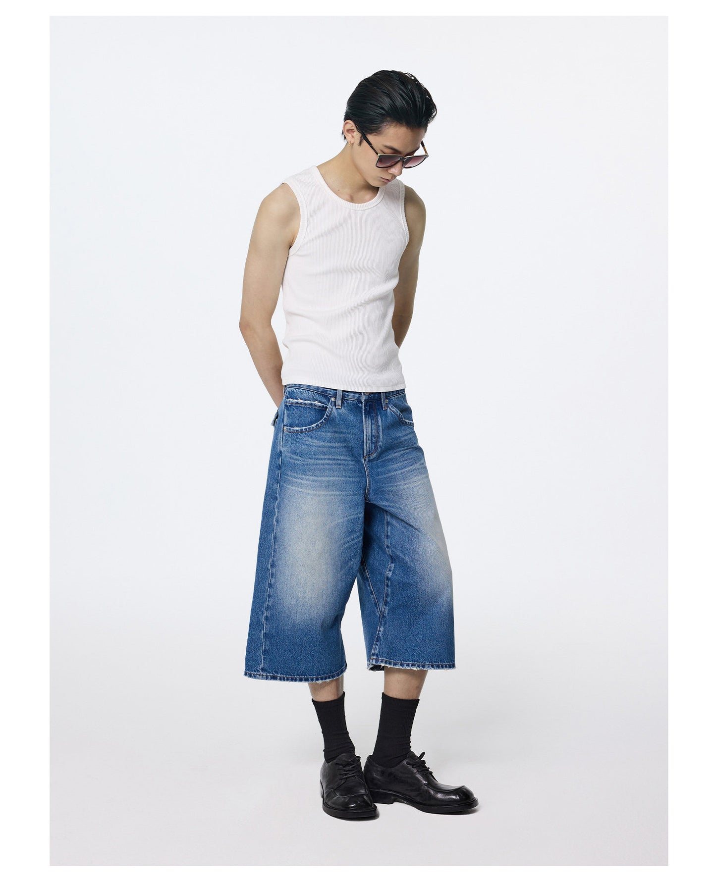 Retro Engineer Paris Button Denim Shorts