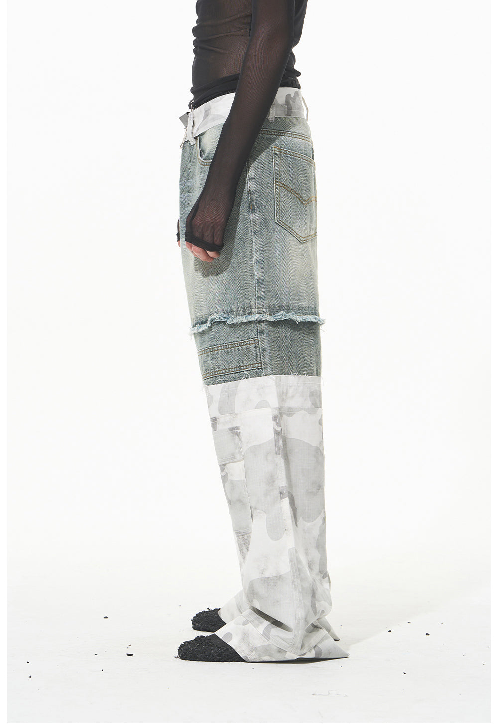 Two-layer camouflage denim pants