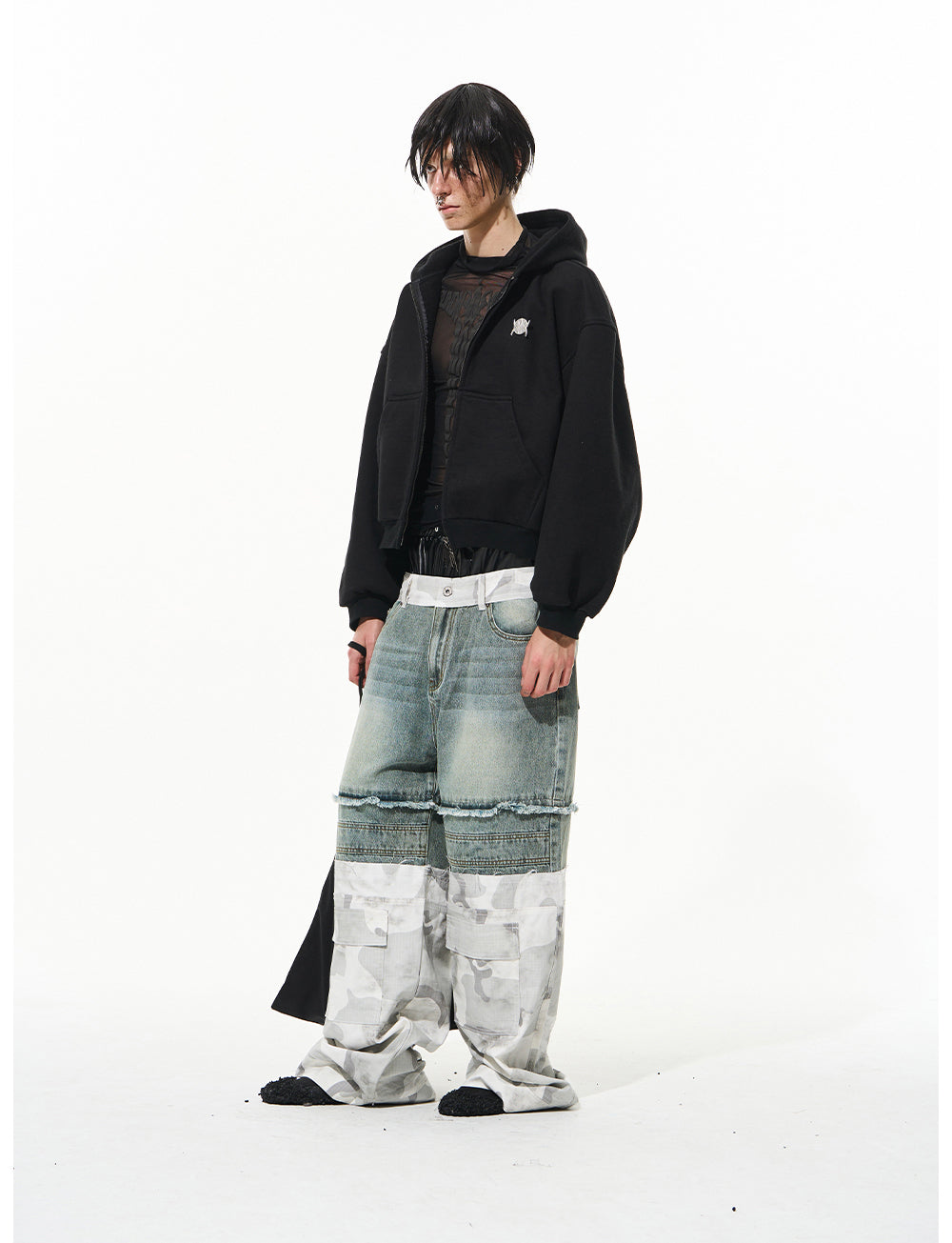 Two-layer camouflage denim pants